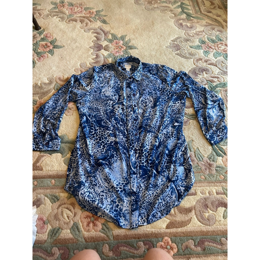 Chicos size 2 blouse top blue half sleeve